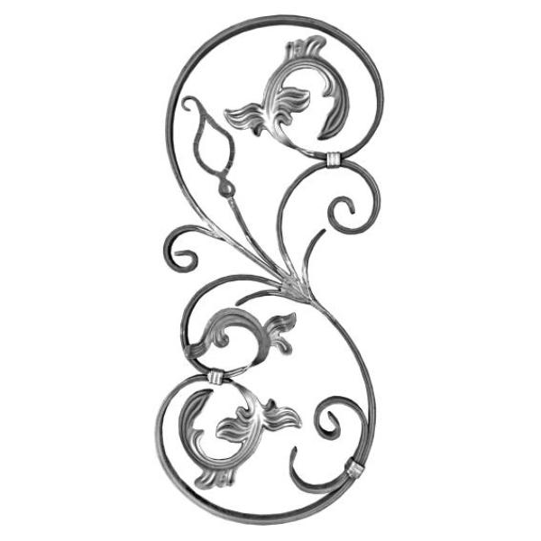 Torstab für Schmiedeeisen Zierornament Schnörkel Flügeltore 740x320, 16x8mm